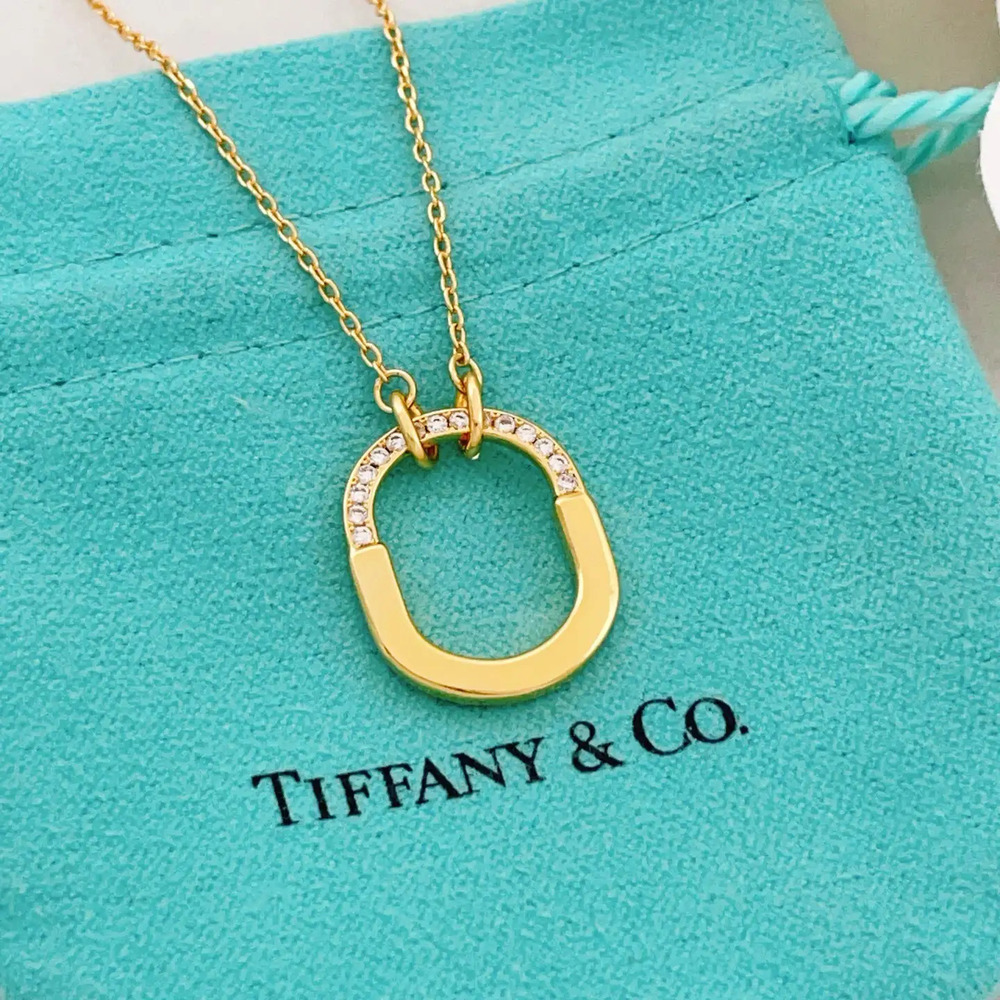 Tiffany & Co. Gold Half-Diamond U-Lock Necklace